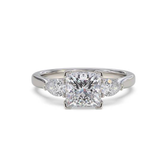 Elegant Princess and Pear Diamond Trilogy Ring