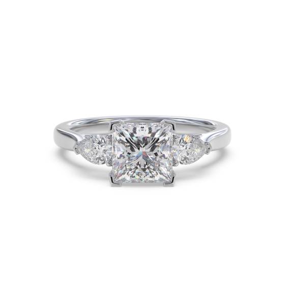 Elegant Princess and Pear Diamond Trilogy Ring