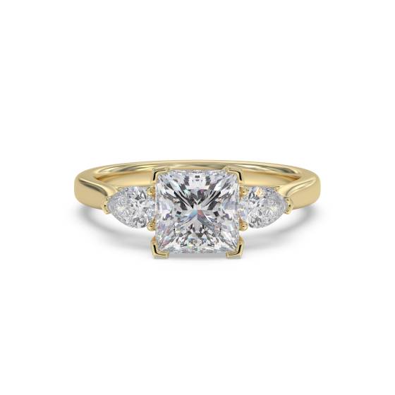 Elegant Princess and Pear Diamond Trilogy Ring