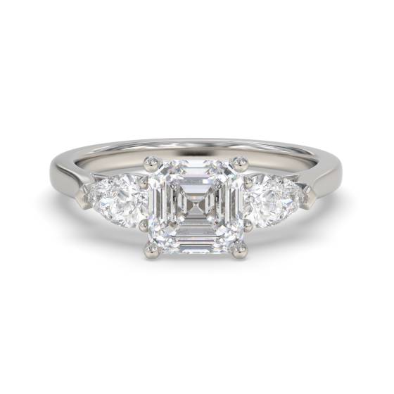 Elegant Asscher and Pear Diamond Trilogy Ring