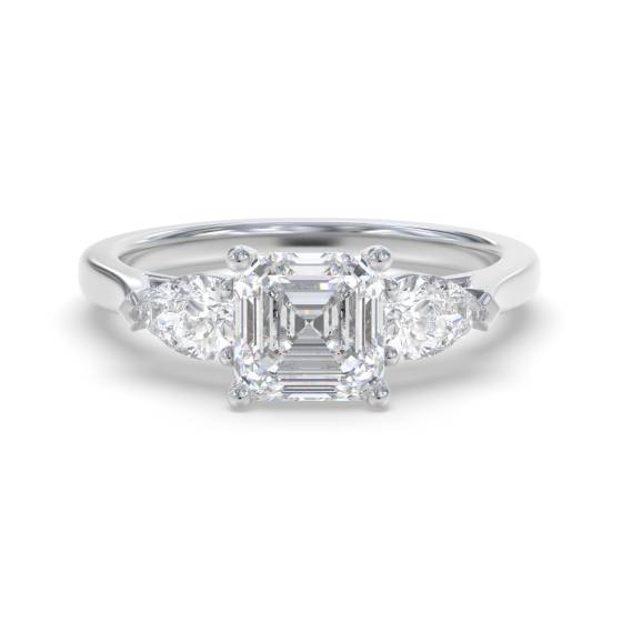 Elegant Asscher and Pear Diamond Trilogy Ring