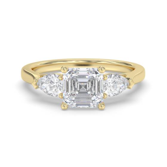 Elegant Asscher and Pear Diamond Trilogy Ring