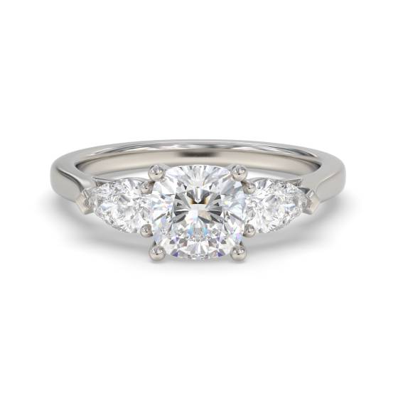 Elegant Cushion and Pear Diamond Trilogy Ring