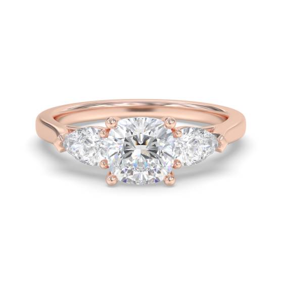 Elegant Cushion and Pear Diamond Trilogy Ring