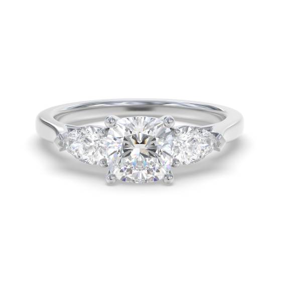 Elegant Cushion and Pear Diamond Trilogy Ring