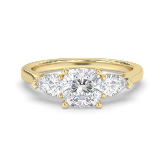 Elegant Cushion and Pear Diamond Trilogy Ring