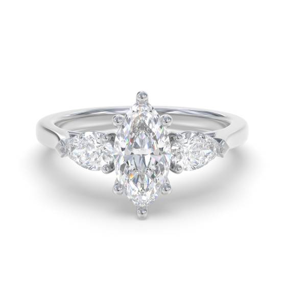 Elegant Marquise and Pear Diamond Trilogy Ring