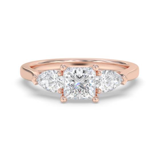 Elegant Princess and Pear Diamond Trilogy Ring