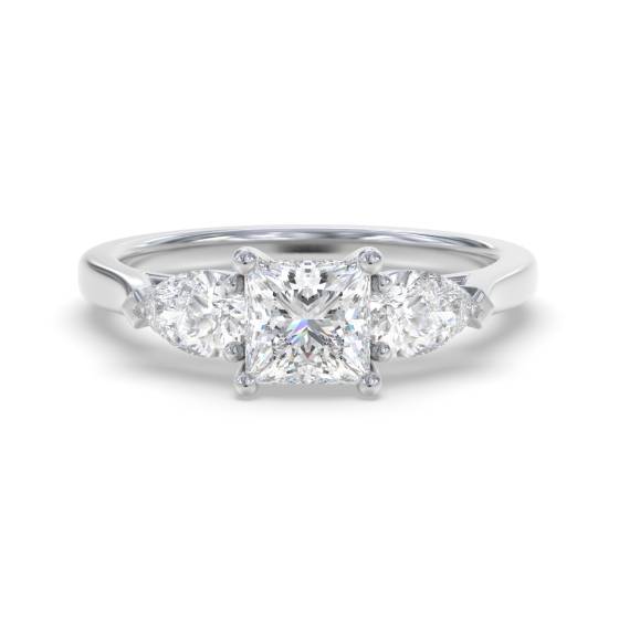 Elegant Princess and Pear Diamond Trilogy Ring