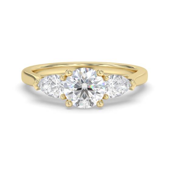 Elegant Round and Pear Diamond Trilogy Ring