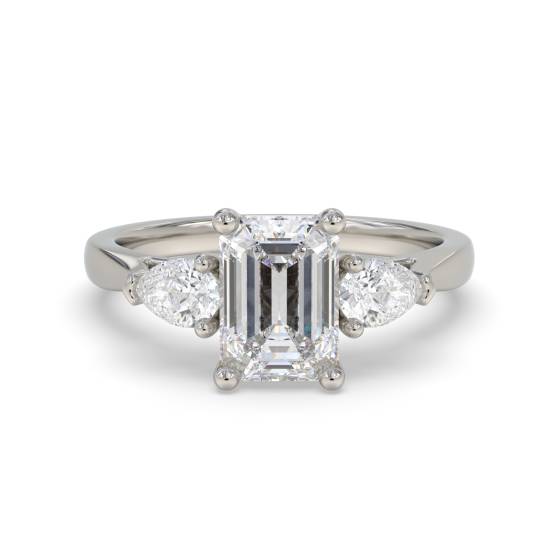 Elegant Emerald and Pear Diamond Trilogy Ring