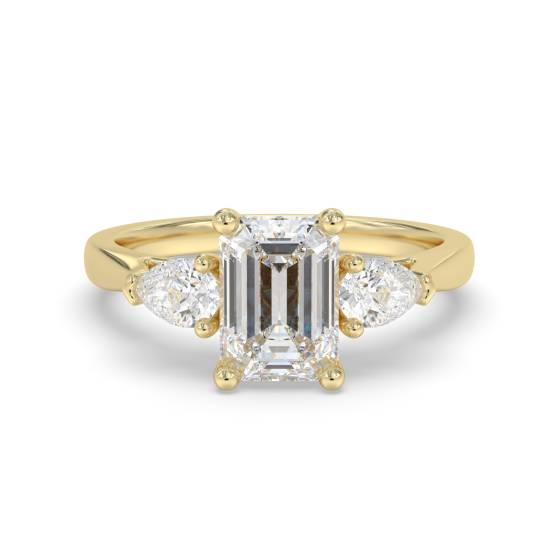 Elegant Emerald and Pear Diamond Trilogy Ring