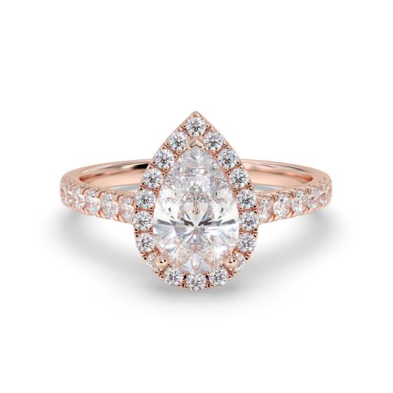 Pear Diamond Single Halo Shoulder Set Ring