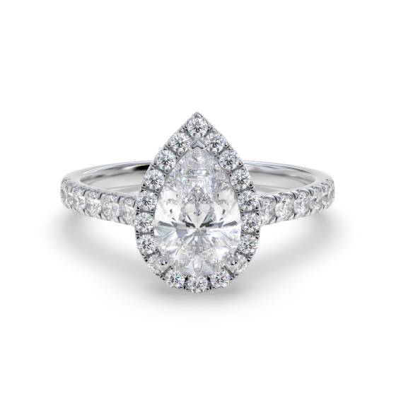 Pear Diamond Single Halo Shoulder Set Ring