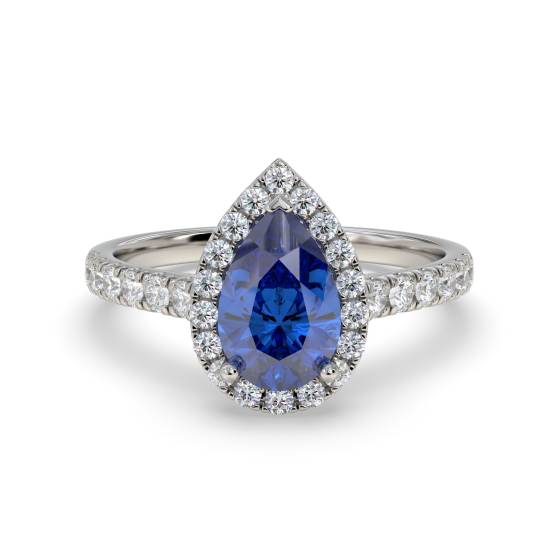 Pear Blue Sapphire and Diamond Halo Ring