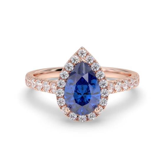 Pear Blue Sapphire and Diamond Halo Ring