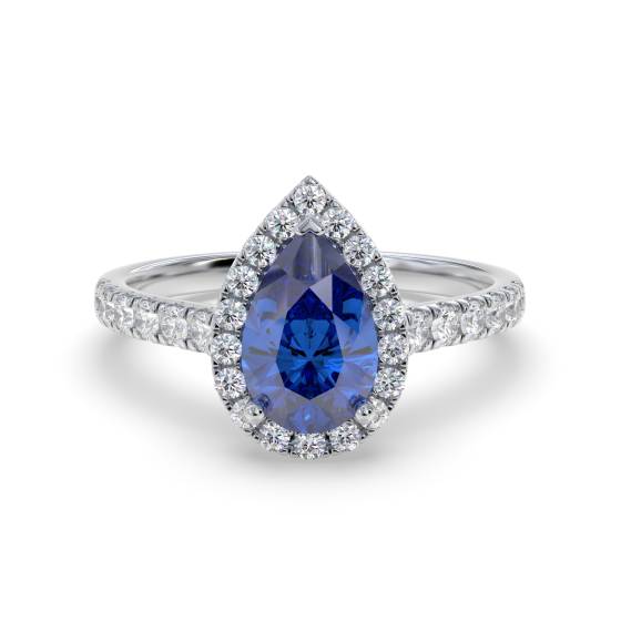 Pear Blue Sapphire and Diamond Halo Ring
