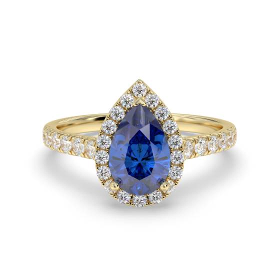 Pear Blue Sapphire and Diamond Halo Ring