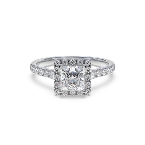 Corner Claw Princess Diamond Single Halo Ring