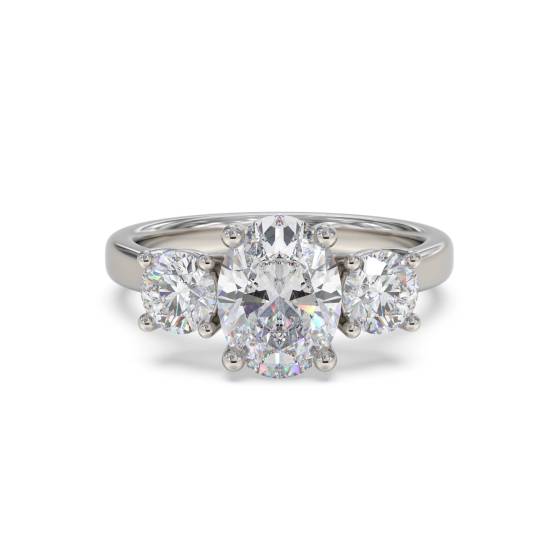 Modern Oval and Round Diamond Trilogy Ring