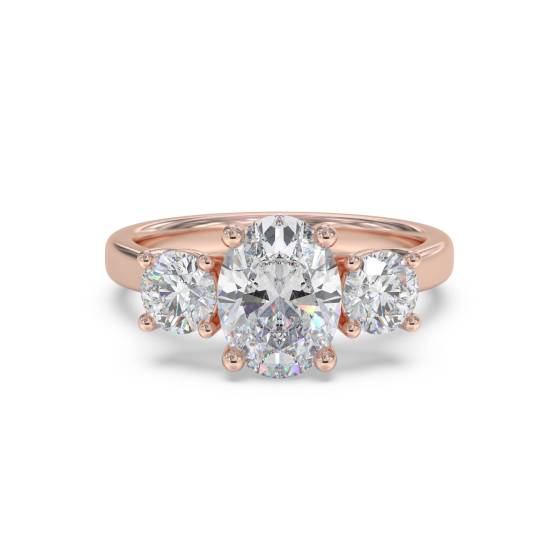 Modern Oval and Round Diamond Trilogy Ring