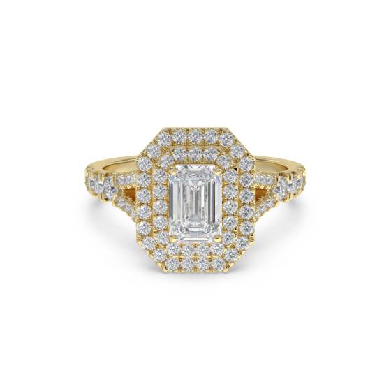 Emerald Diamond Double Halo Shoulder Set Ring
