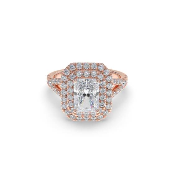 Radiant Diamond Double Halo Shoulder Set Ring