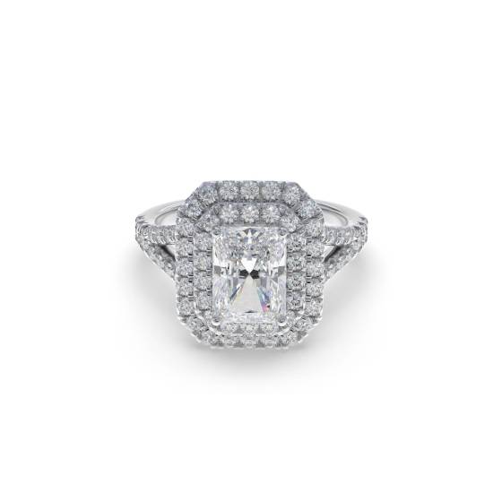 Radiant Diamond Double Halo Shoulder Set Ring