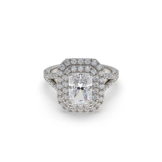 Radiant Diamond Double Halo Shoulder Set Ring