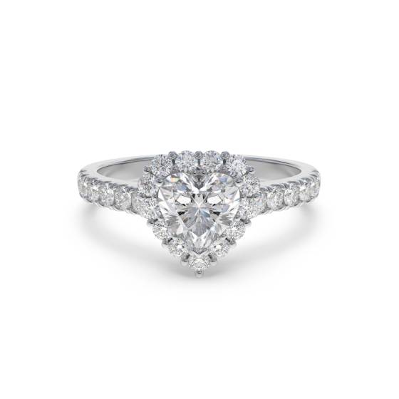 Heart Shaped Diamond Single Halo Shoulder Set Ring