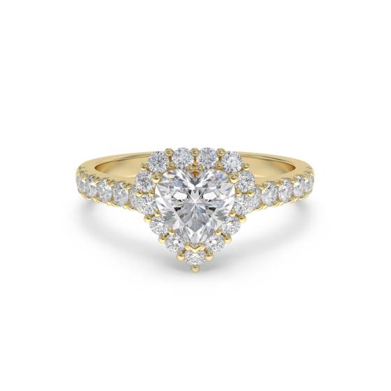 Heart Shaped Diamond Single Halo Shoulder Set Ring