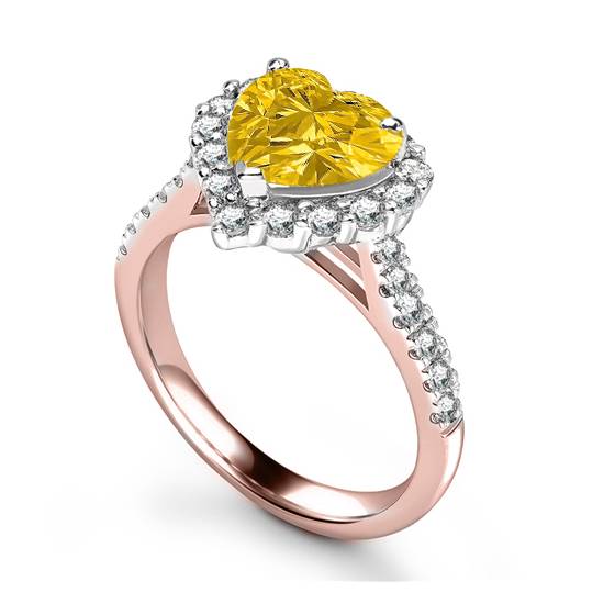 Yellow Heart Shaped Diamond Single Halo Shoulder Set Ring
