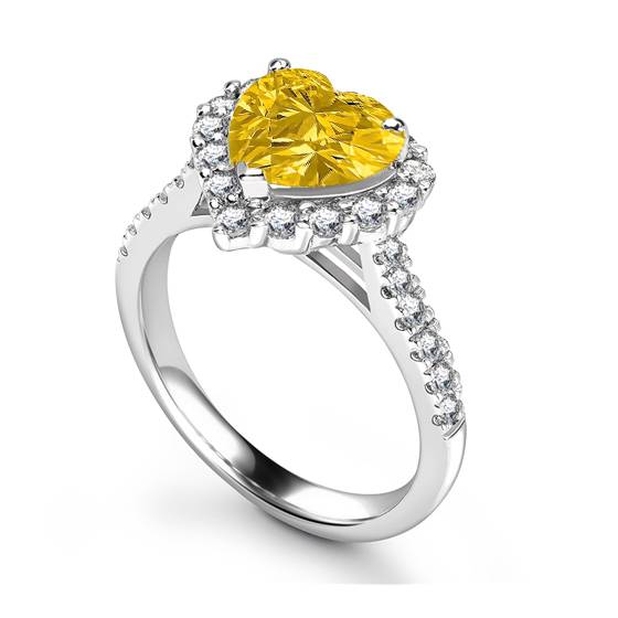 Yellow Heart Shaped Diamond Single Halo Shoulder Set Ring