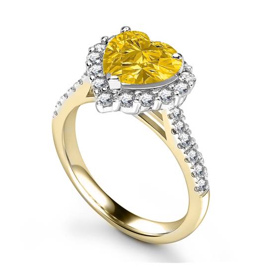 Yellow Heart Shaped Diamond Single Halo Shoulder Set Ring