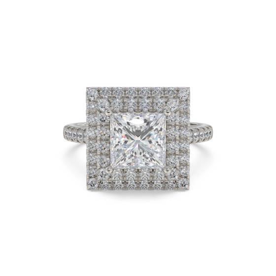 Princess Diamond Double Halo Shoulder Set Ring