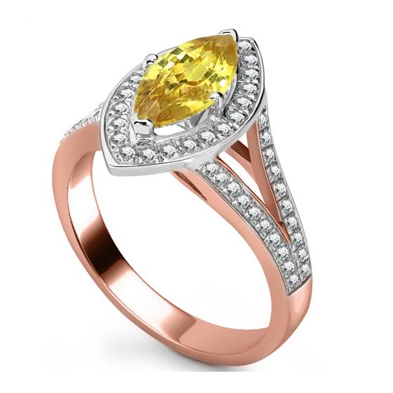 Fancy Yellow Marquise Diamond Single Halo Shoulder Set Ring