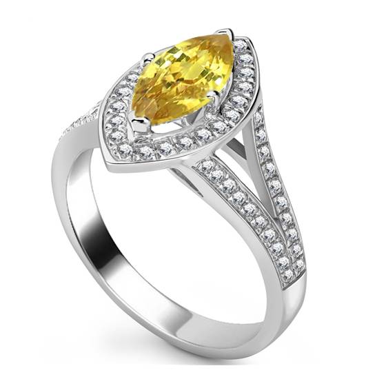 Fancy Yellow Marquise Diamond Single Halo Shoulder Set Ring