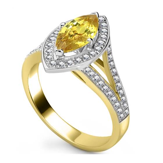 Fancy Yellow Marquise Diamond Single Halo Shoulder Set Ring