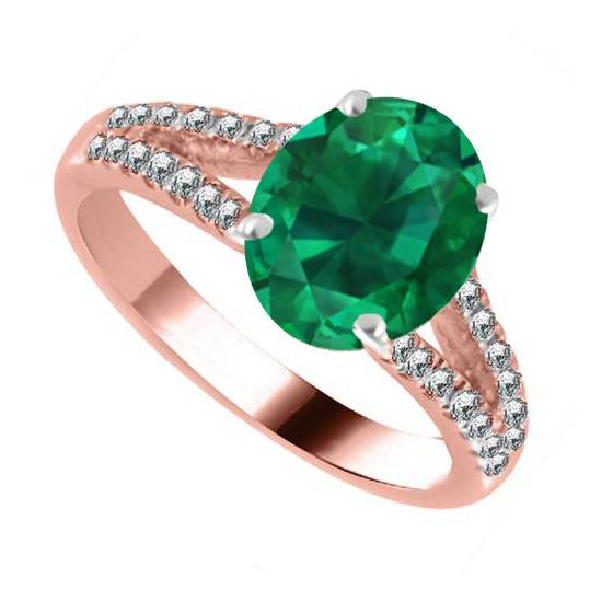 Fancy Emerald Green Oval Diamond Shoulder Set Ring