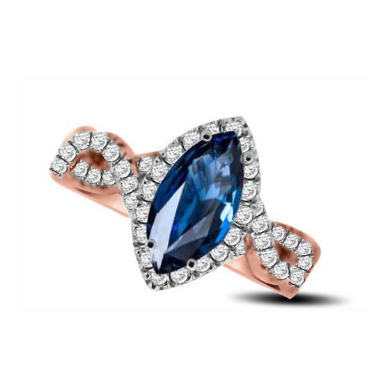 Marquise Blue Sapphire and Diamond Halo Ring