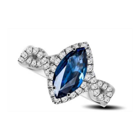 Marquise Blue Sapphire and Diamond Halo Ring