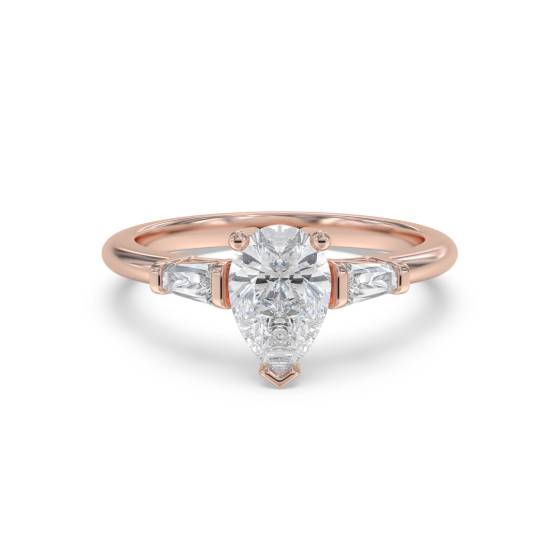 Modern Pear and Baguette Diamond Trilogy Ring