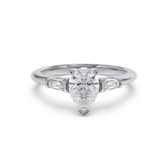 Modern Pear and Baguette Diamond Trilogy Ring