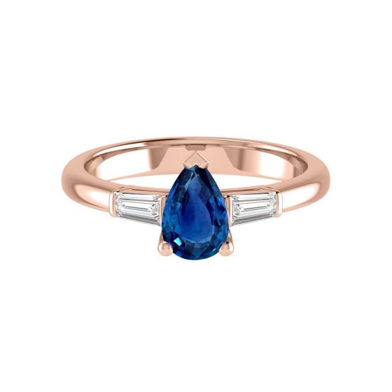 Elegant Pear Blue Sapphire Diamond Trilogy Ring