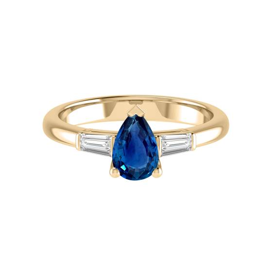 Elegant Pear Blue Sapphire Diamond Trilogy Ring