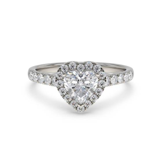 Heart Shaped Diamond Single Halo Shoulder Set Ring