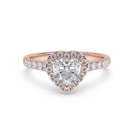 Heart Shaped Diamond Single Halo Shoulder Set Ring