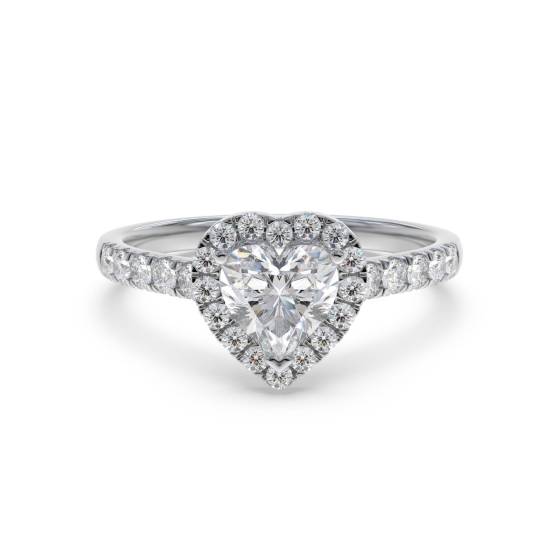 Heart Shaped Diamond Single Halo Shoulder Set Ring