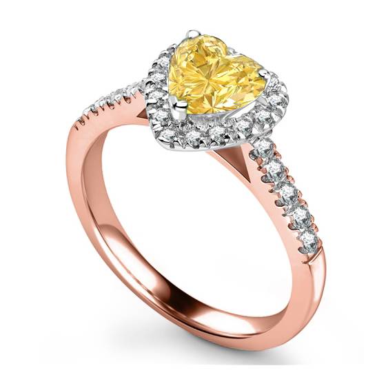 Yellow Heart Shaped Diamond Single Halo Shoulder Set Ring
