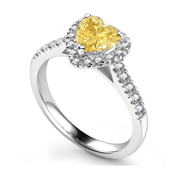 Yellow Heart Shaped Diamond Single Halo Shoulder Set Ring